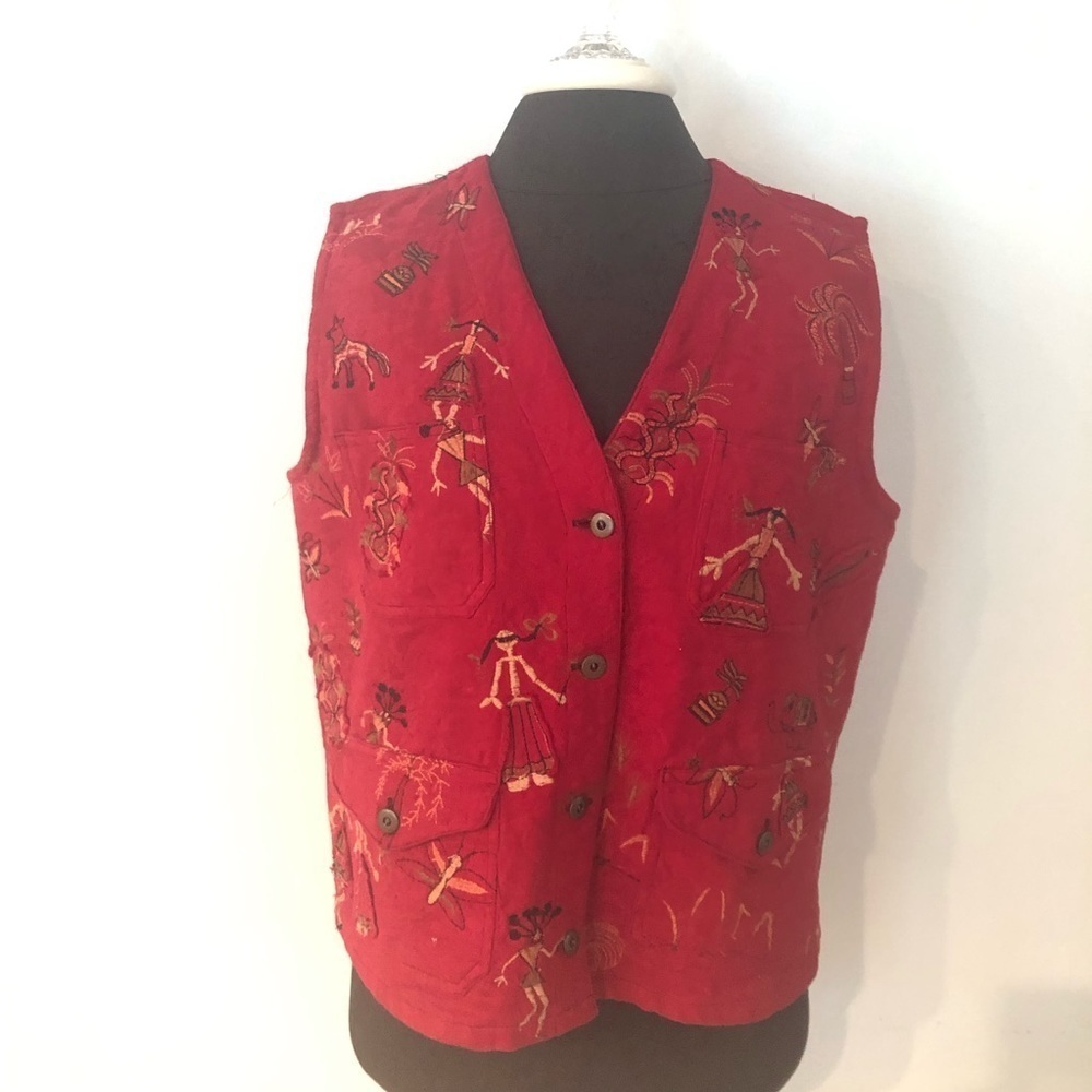 Chico’s Chambray Embroidered Cotton Ethnic Vest 1